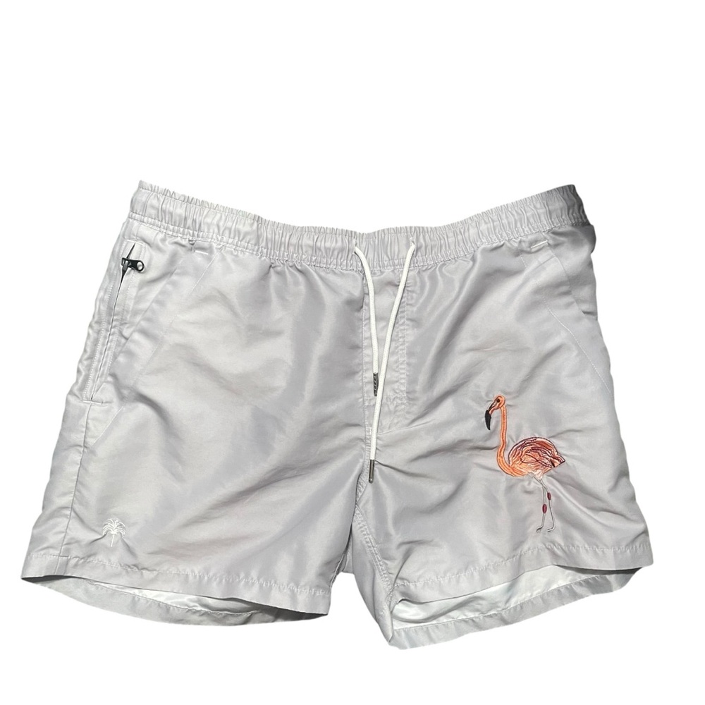 OAS Flamingo Embroidered Grey Silver Man’s Trunks Boat Shorts Size L - Picture 7 of 8